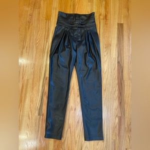 NovaLux Thea black vegan leather high waisted tapered leg moto pants